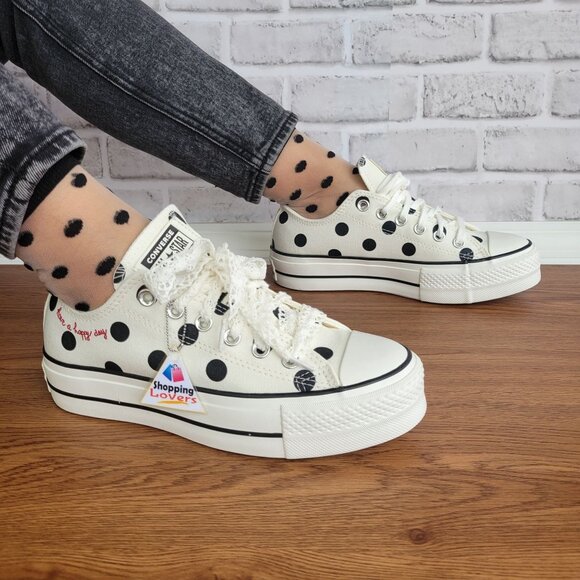 Chuck Taylor All Star Lift Platform Polka Dots 6.5 Womens Shoes Sneakers A10689C - Picture 2 of 15
